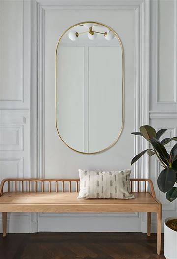 Ovalt spejl med guldfarvet ramme i jern 60x120cm